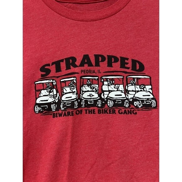 Strapped Golf Beware Of The Biker Gang Mens T Shirt - Picture 2 of 3